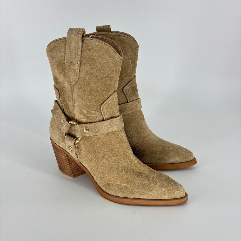 Dolce Vita Kenzen Western Harness Boots Dark Taupe Suede Tan Women Size 7.5 Boho